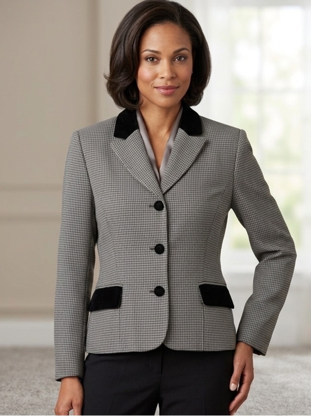 Focus 2000 Classic 100% Wool Blazer 8 Workwear Career Velvet Trim Collar Pockets